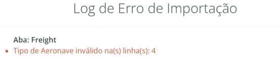 Tipo de Aeronave inválido na(s) linha(s): 4